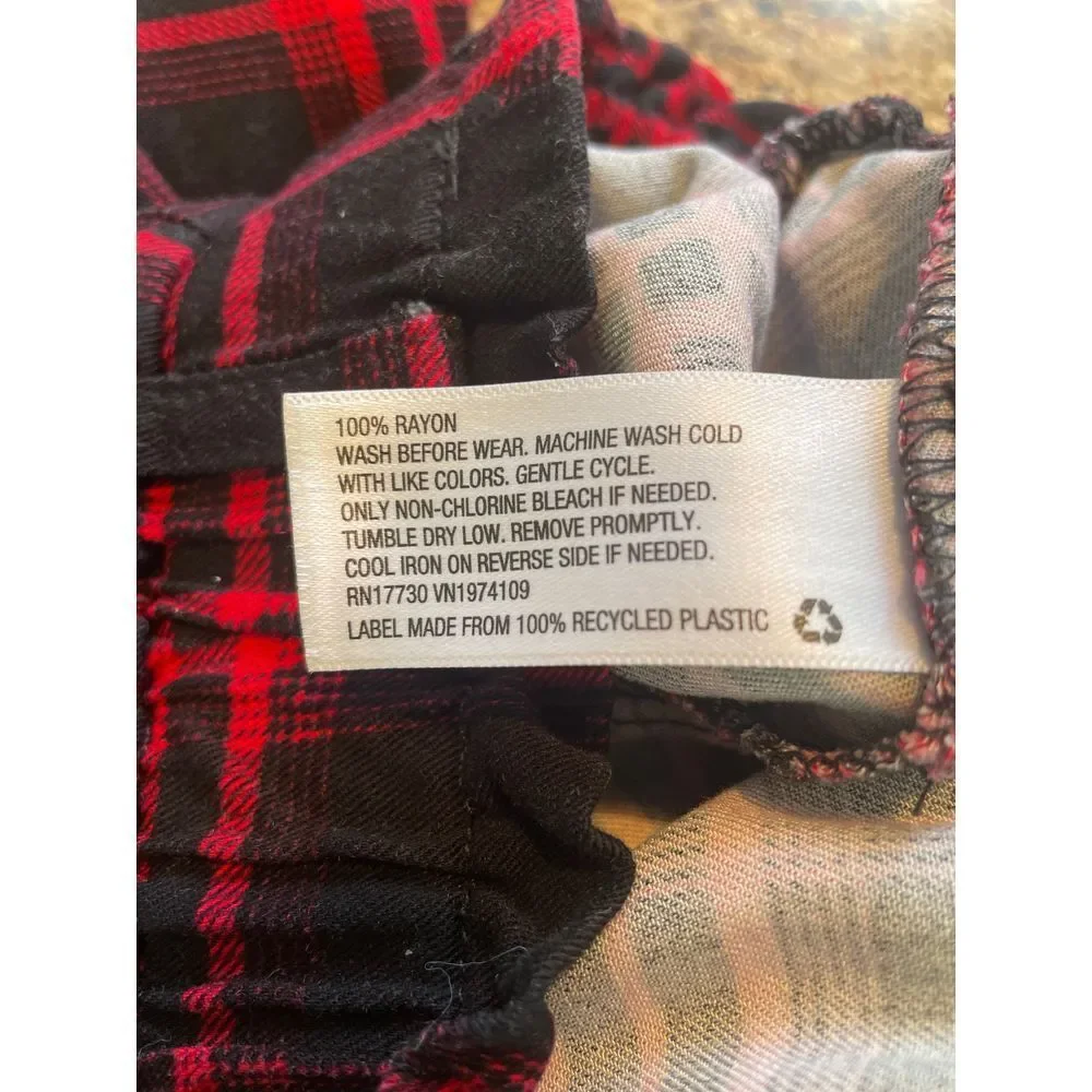 Classic Red & Black Plaid Wide Leg‎ Pants Tartan Check Pattern Elastic Waist